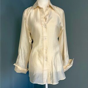 H&M Women's Relaxed Fit French Cuff, Button Up Blouse.Shimmery Champagne.XS. NWT
